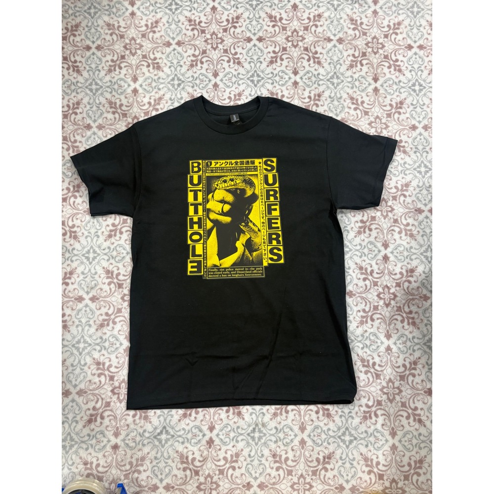 Butthole Surfers Band Graphic T-Shirt Black Yellow Snake Japanese Text Mens M